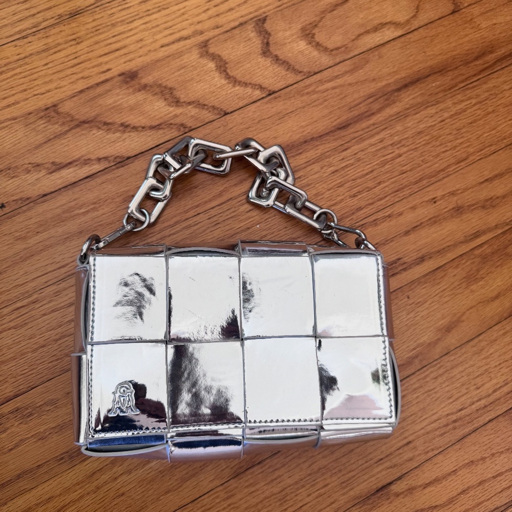 Steve Madden Silver Mirror Mini Bag – Chunky Chain, Statement Handbag